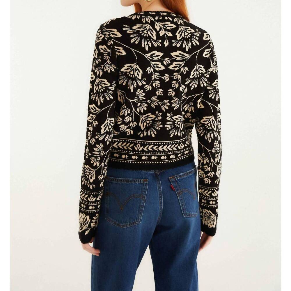 NEW FARM RIO flower bloom buttoned knit cardigan in black and white - Picture 3 of 4